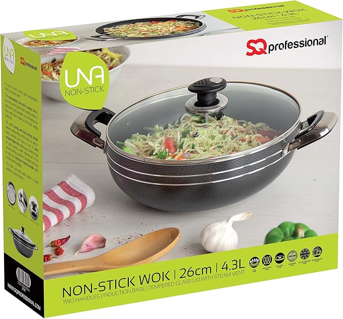 Cooking Pot Non-Stick Aluminium Wok Two Handles with LidFrying pan