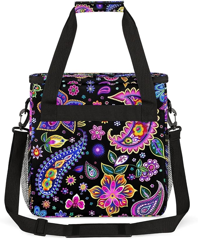 Paisley Floral Boho Travel Coffee Maker Carrying Bag Large Organizer Storage Tote Bag Insulated Reusable Cooler Grocery Bags