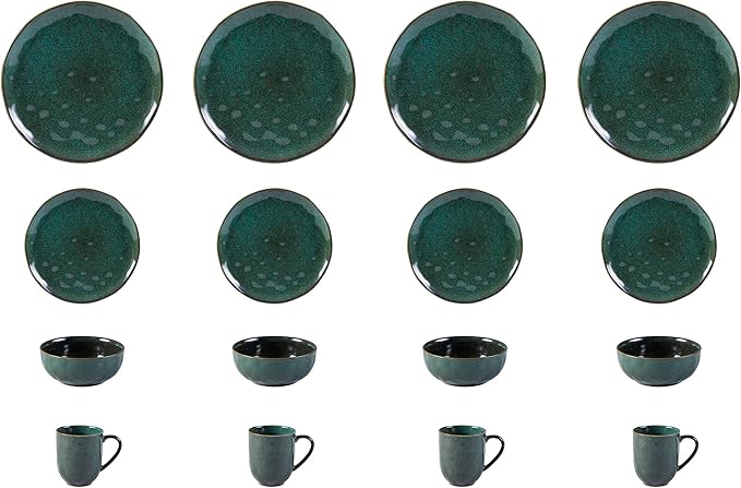 16-Piece Dinnerware Set Service for 4 Plates and Bowls Set Microwave and Dishwasher SafeScratch Resistant Green