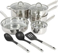 Oster Sangerfield 12-Piece Stainless Steel Cookware Set With Kitchen Tools Non-Stick Pots and Pans Durable Oven Safe Cookware for Home Cooking