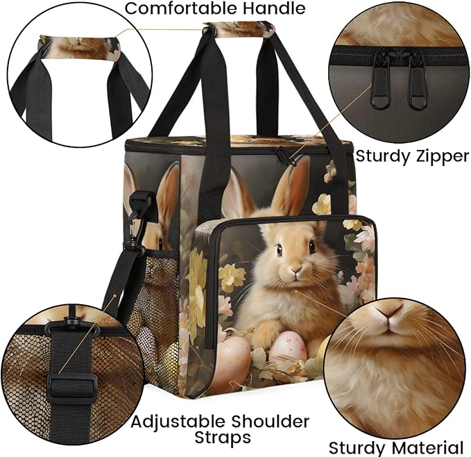 Cute Bunny Easter Eggs Coffee Maker Carring Bag Large Insulated Storage Organizer Case Tote Bags with Shoulder Strap for Travel Work Picnic