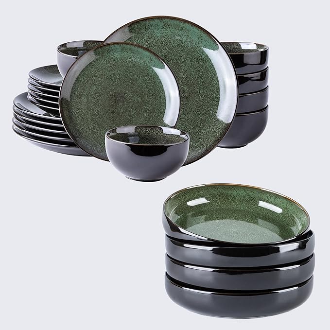 LeRatio Ceramic Dinnerware Sets for 6Plates and Bowls SetsHandmade Reactive Glaze Dishes SetChip Resistant and Scratch Resistant | Oven&ampDishwasher &amp Microwave SafeService for 6-Green (22PC