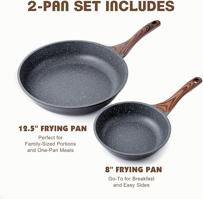 SENSARTE Nonstick Frying Pan Skillets Swiss Granite Coating Omelette Pans Healthy Cookware Chef's Pan Free of Intentionally Added PFOA (8+12.5 Inch)