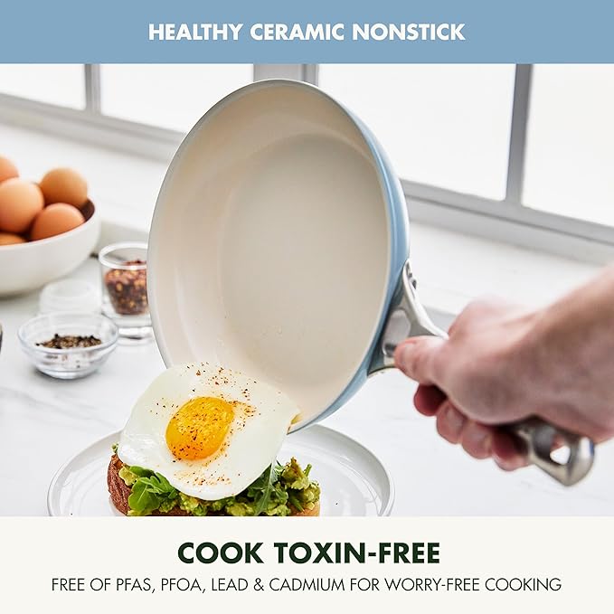 GreenPan Padova Pro 8 and 10 2 Piece Frying Pan Skillet Set Hard Anodized Healthy Ceramic Nonstick PFAS-Free Cookware Induction Suitable Stainless Steel Handle Dishwasher and Oven Safe Blue Haze