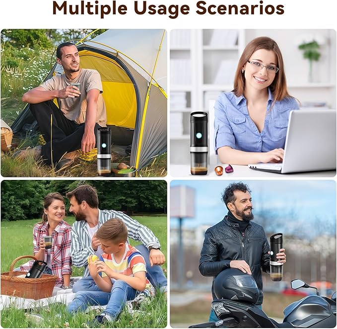 Portable Coffee Maker Travel Coffee Maker with 3-4 Min Self-Heating 20 Bar 9600mAh Durability Mini Espresso Maker Compatible with NS Capsule &amp Ground Coffee for Camping Travel RV Hiking Offi