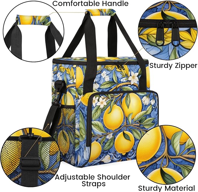 Lemons Coffee Maker Travel Bag for Keurig K-Mini/K-Mini Plus Insulated Waterproof Tote with Pockets for K-Cup Portable Single-Serve Brewer Case