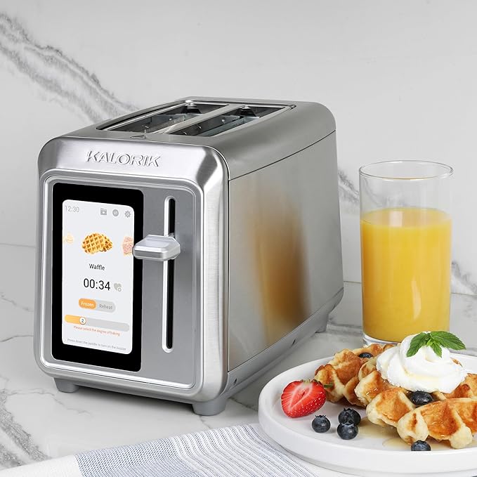 Kalorik Toaster VIVID TOUCH Series 2-Slice with Large High-Resolution Touchscreen and Customizable Cooking Presets by Bread Type Features Wide Slots and High Lift Lever 1000-Watts Stainless Steel