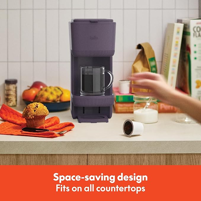BELLA Single Serve Coffee Maker K Cup &amp Coffee Ground Compatible with Removable Adjustable Drip Tray Auto Shutoff &amp Reusable Dishwasher Safe Accessories Brews 6oz to 14oz 1000 Watt Plum