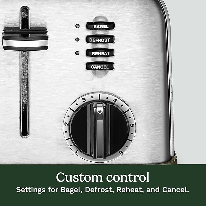 Cuisinart 4 Slice Compact Stainless Steel Toaster with Extra-Wide Slots for Bread French Toast Bagels &amp Pastries Defrost &amp Reheat Functions CPT-180P1 Brushed Stainless Removable Crumb Tr