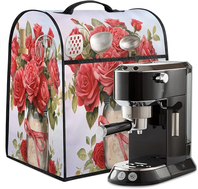 Kitchen Aid Mixer Cover Rose Flower Stand Mixer Cover Compatible with 6-8 Quarts Stand Mixers Dust Covers with Zipper Pocket Foldable Washable Kitchen Aid Organizer Bag