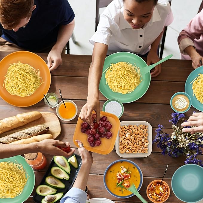 42-Piece Plates and Bowls Sets Wheat Straw Dinnerware Sets Service for 6 Unbreakable Dishwasher Microwave Safe Dishes Set Cups Sets Dinner Plates and Bowls Set for Kitchen