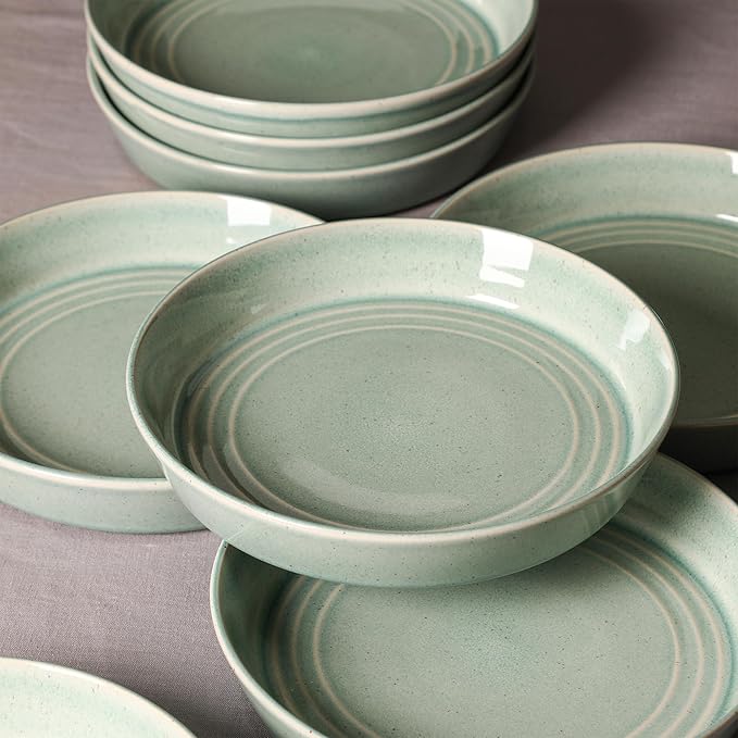 Stone Lain Claire 4-Piece Pasta Bowl Set Stoneware Bowls Dishwasher and Microwave Safe Dish Set for 4 Green
