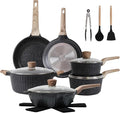 Pots and Pans Set Non Stick 17Pcs Kitchen Cookware Sets Granite Stone Induction Cookware Non Stick Cooking Set w/Frying Pans Saucepans Sauté Pan (PFOA Free) Black