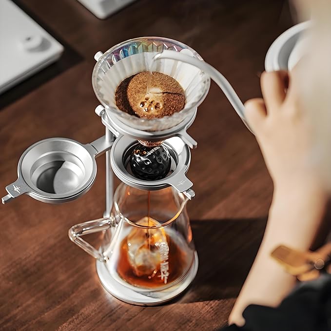 Coffee Dripper Stand with 2 Pcs Espresso Cooling BallHeight Adjustable Metal Pour Over Coffee Stand Elegant Gift for Coffee Dripper Brewer Lovers (Silver)