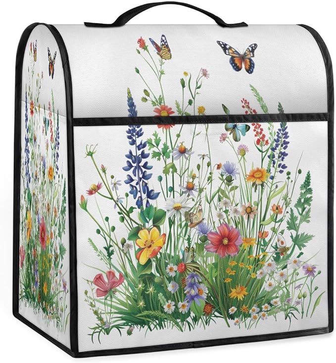cfpolar Kitchen Aid Mixer Cover Compatible with 6-8 Quarts Spring Flower Butterfly Floral Stand Mixer Cover Kitchen Aid Mixers Accessories Appliance Organizer Bag Dust Covers with Zipper Pocket