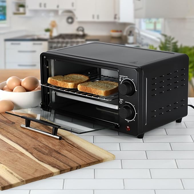 MegaChef 9.5 Quart Electric Counter Top 2 Slice Toaster Oven with Built in Timer Bake Broil Toast (Black)
