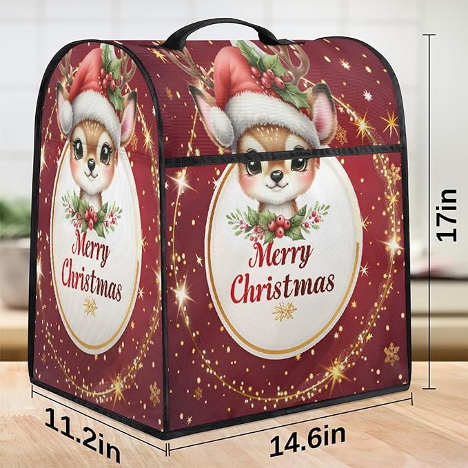 cfpolar Kitchen Aid Mixer Cover Compatible with 6-8 Quarts Christmas Elk Holly Stand Mixer Cover Kitchen Aid Mixers Accessories Appliance Organizer Bag Dust Covers with Zipper Pocket