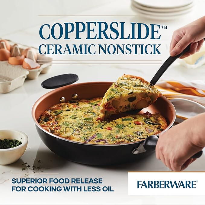 Farberware Glide Deep Nonstick Frying Pan / Fry Pan / Skillet with Helper Handle - 12.5 Inch Black