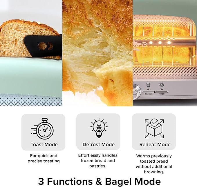 Graphite Heating Technology Pop-Up Toaster w/7 Heat Settings 3 Toasting Functions &amp Unique Bagel Mode Olive/Brushed Nickel