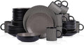 Stone Lain Daisy Stoneware 32-piece Round Dinnerware Set Brown and Black