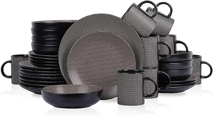 Stone Lain Daisy Stoneware 32-piece Round Dinnerware Set Brown and Black