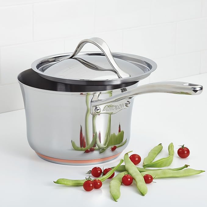 Anolon Nouvelle Stainless Steel Sauce Pan/Saucepan with Lid 3.5 Quart Silver