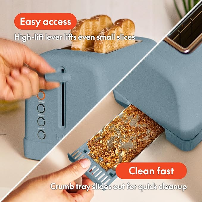 bella 2 Slice Toaster 6 Setting Shade Control w Reheat Cancel Bagel &amp Defrost Buttons Removable Crumb Tray Anti Jam &amp Auto Shutoff Auto Centering Guides &amp Cord Wrap 900 Watt Surf