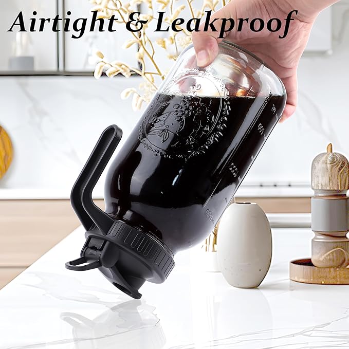 Cold Brew Coffee Maker 64 Oz Mason Jar Iced Coffee Maker 2 Set Half Gallon Glass Pitcher With Pour Spout Lids 2 Quart Wide Mouth Cold Brew Pitcher With Strainer For Fridge Lemonade Cold Brew Milk