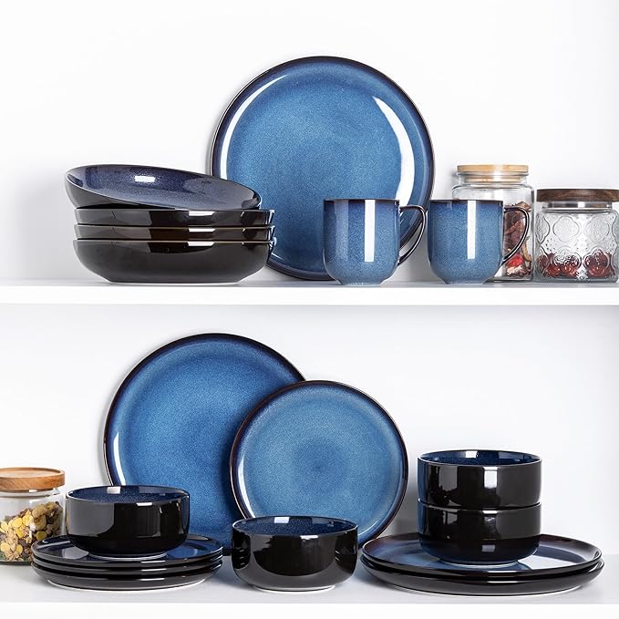 LERATIO Ceramic Dinnerware Sets for 412 Pieces Poreclain Plates and Bowls SetsScratch Resistant DishesDishwasher &amp Microwave SafeOven Safe Dishes SetService for 4 - Blue