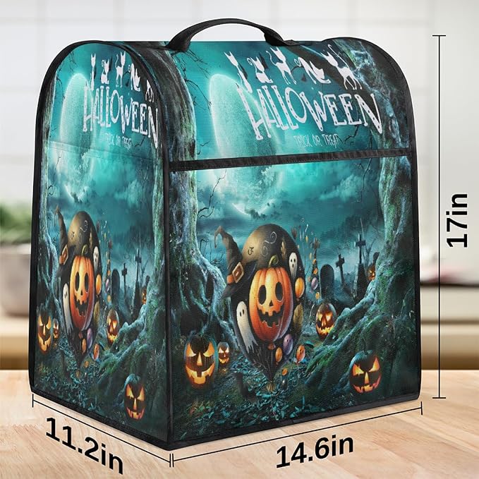 cfpolar Kitchen Aid Mixer Cover Compatible with 6-8 Quarts Halloween Pumpkin Ghosts Green Forest Stand Mixer Cover Kitchen Aid Mixers Accessories Appliance Organizer Bag Dust Covers with Zipper Pocket