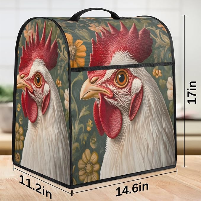 cfpolar Kitchen Aid Mixer Cover Compatible with 6-8 Quarts Watercolor White Roosrer Flower Stand Mixer Cover Kitchen Aid Mixers Accessories Appliance Organizer Bag Dust Covers with Zipper Pocket