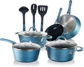 NutriChef NCCW11BL Nonstick Cookware Excilon |Home Kitchen Ware Pots &amp Pan Set with Saucepan Frying Pans Cooking Pots Lids Utensil PTFE/PFOA/PFOS free 11 Pcs Blue