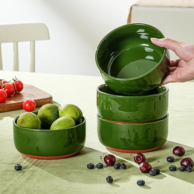 26 OZ Cereal Bowl6 Inch Ceramic Bowl Sets for 4Suitable for Breakfast Soups Oatmeal Ramen Pho Udon and SsobaDishwasher &amp Microwave Safe Handcrafted Bowls SetsElegant Green