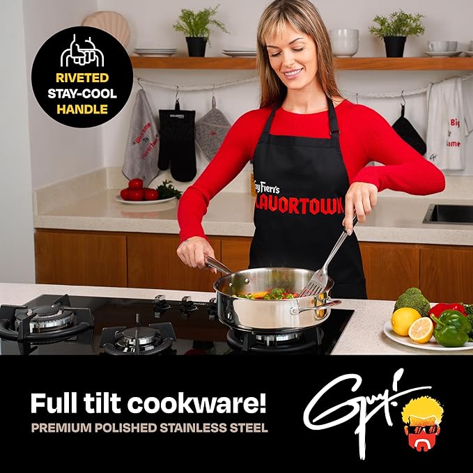 Guy Fieri's Flavortown 5 Qt. Stainless Steel Sautepan with Lid - Premium Three-Layer Cookware Oven-Safe up to 500F