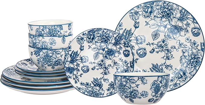 Godinger Dinnerware Set Banbury Porcelain Dinner Plate Salad Plate Soup Bowl - 12 Piece Set