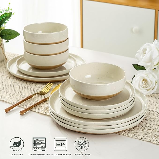 AmorArc Ceramic Dinnerware Sets for 4 18Pieces Handpainted Plates and Bowls Set with Rustic Terracotta Underside Scratch Resistant Stoneware Dishes Set Dishwasher &amp Microwave Safe