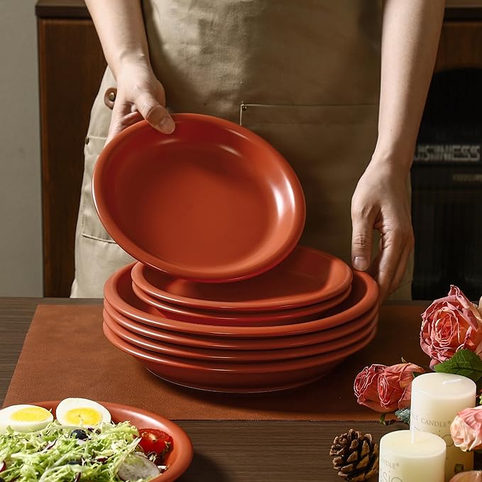 GZG 8 Inch Ceramic Dinner Salad Plates Set of 4 Rustic Matte Glaze Stoneware Dinnerware Set Microwave &amp Dishwasher Safe for Salad Dessert Appetizer Everyday Use(Terracotta Blush)