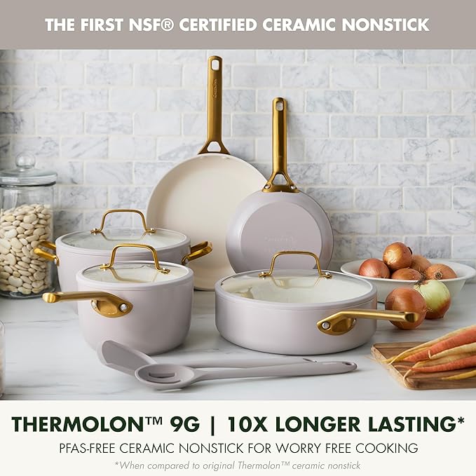 GreenPan Nonstick Reserve Pro 10 Piece Cookware Set NSF Certified Ceramic Hard Anodized PFAS-Free Pots &amp Pans Set with Lids Stainless Steel Handles Oven &amp Dishwasher Safe Oyster Gray