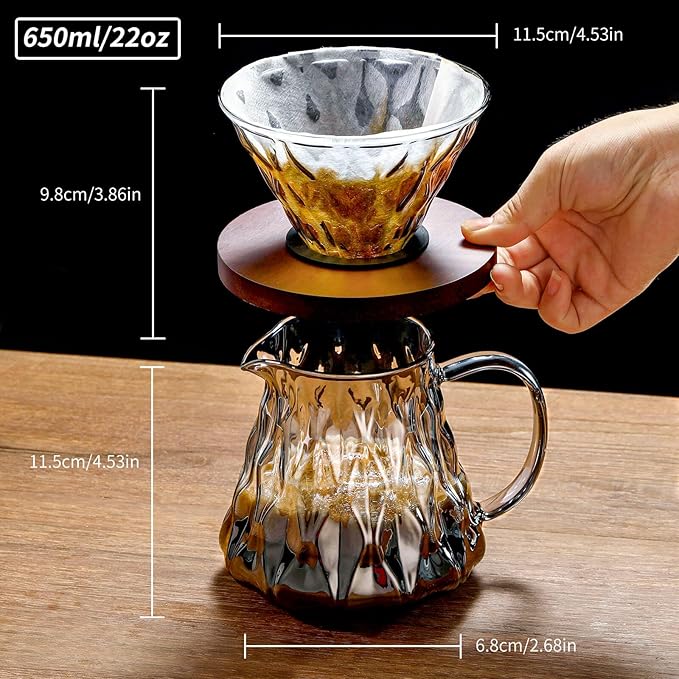 Unbreakable - Pour Over Coffee Maker 650ML/22OZ Heat Resistant Borosilicate Glass Dripper with Filter Holder BPA-Free Manual Coffee Brewer for Home and Office Use