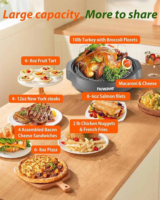 Nuwave Oven Pro Plus Air Fryer Infra-Red Countertop 2025 Advanced Convection No Defrosting or Preheating Cook Fresh or Frozen Durable Power Dome 100 Presets &amp 50 Memory PFAS Free Cool Grey