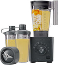 Chefman Obliterator 48 oz Countertop Blender for Smoothies 1380W Motor to Crush Ice Nuts and Frozen Fruit with Stainless Steel Blade Auto Blend Function Includes 2 20 oz Travel Jars - Midnight