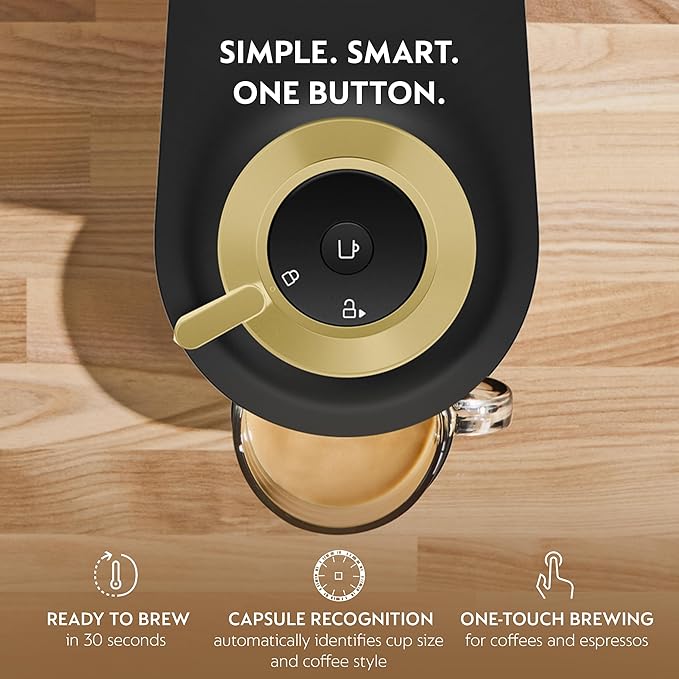 Nespresso Vertuo Pop+ Deluxe Coffee and Espresso Maker by Breville with Milk Frother Matte Black Gold