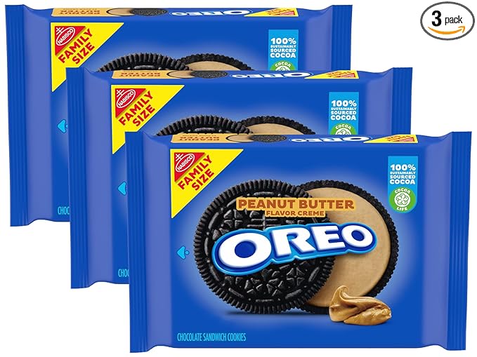 OREO Peanut Butter Creme Chocolate Sandwich Cookies Family Size 17 oz (Pack of 3)
