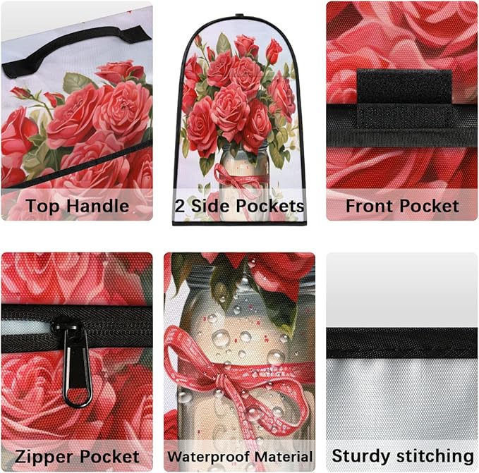 Kitchen Aid Mixer Cover Rose Flower Stand Mixer Cover Compatible with 6-8 Quarts Stand Mixers Dust Covers with Zipper Pocket Foldable Washable Kitchen Aid Organizer Bag