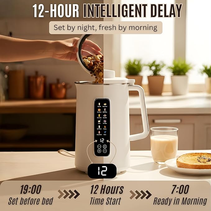 40oz Nut Milk Maker 12-in-1 Automatic Soy Milk Machine with 10 Blades &amp IMD Display Plant-Based Milk Maker for Almond Oat Soy &amp Juices Self-Cleaning Delay Start Keep Warm &amp Boil