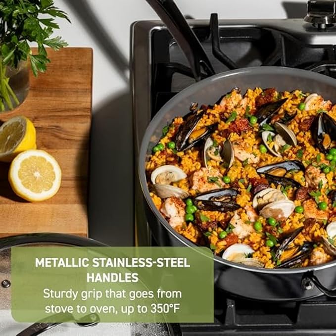 T-Fal Preserve Ceramic Nonstick Frying Pan 2-Pc Set 8.5 &amp 11 Oven Broiler Safe up to 350°F Cookware InoCeram Glide Technology Frying Pan Skillet Pots &amp Pans Black