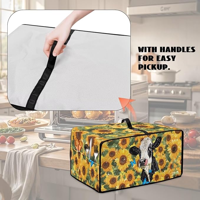 Doojoayie Yellow Toaster Oven Cover Universal Fit Kitchen Appliance Dust Protector 4 Slice Toaster Cover Polyester Fabric Kitchen Appliance Dustproof Protector Cow Print
