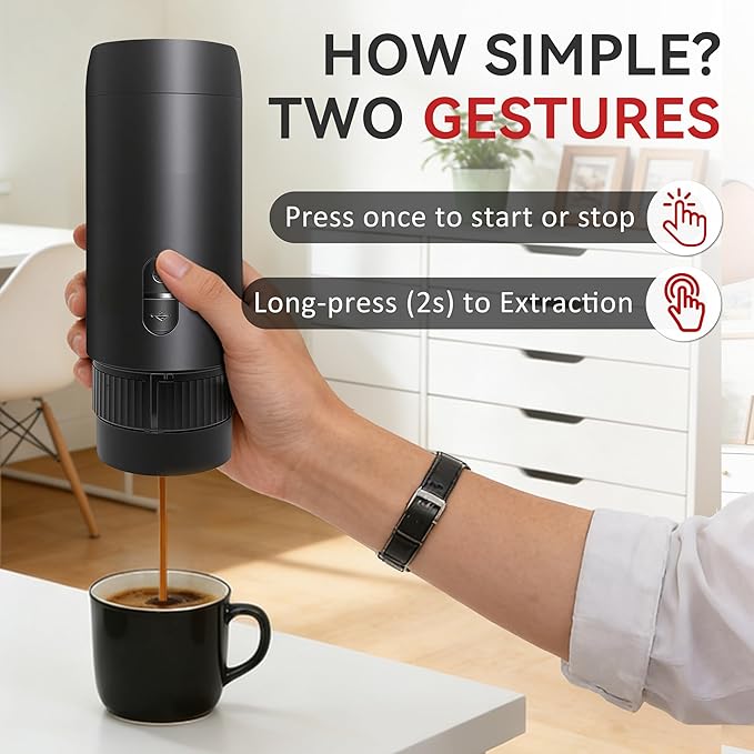Portable Electric Espresso Machine for Home Wireless Car Coffee Maker with USB-C Battery Powered Coffee Espresso Maker with 1800mAh for Ground Coffee &amp NS Capsule for OfficeGifts for Men RV