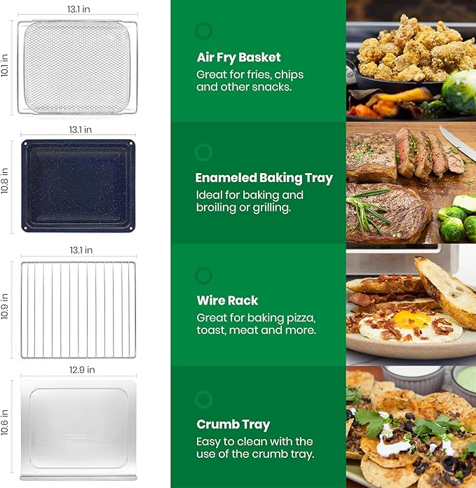 VAL CUCINA Infrared Heating Air Fryer Toaster Oven Extra Large Countertop Convection Oven 10-in-1 Combo 6-Slice Toast Enamel Baking Pan Easy Clean with Recipe Book Brushed Stainless Steel Finish