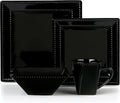 16 Piece Square Beaded Stoneware Dinnerware set by Lorren Home Trends Black